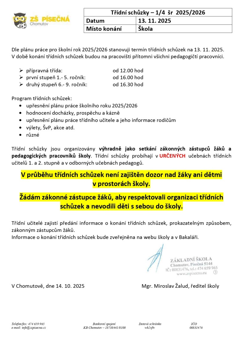 Třídní schůzky 13. 11. 2025