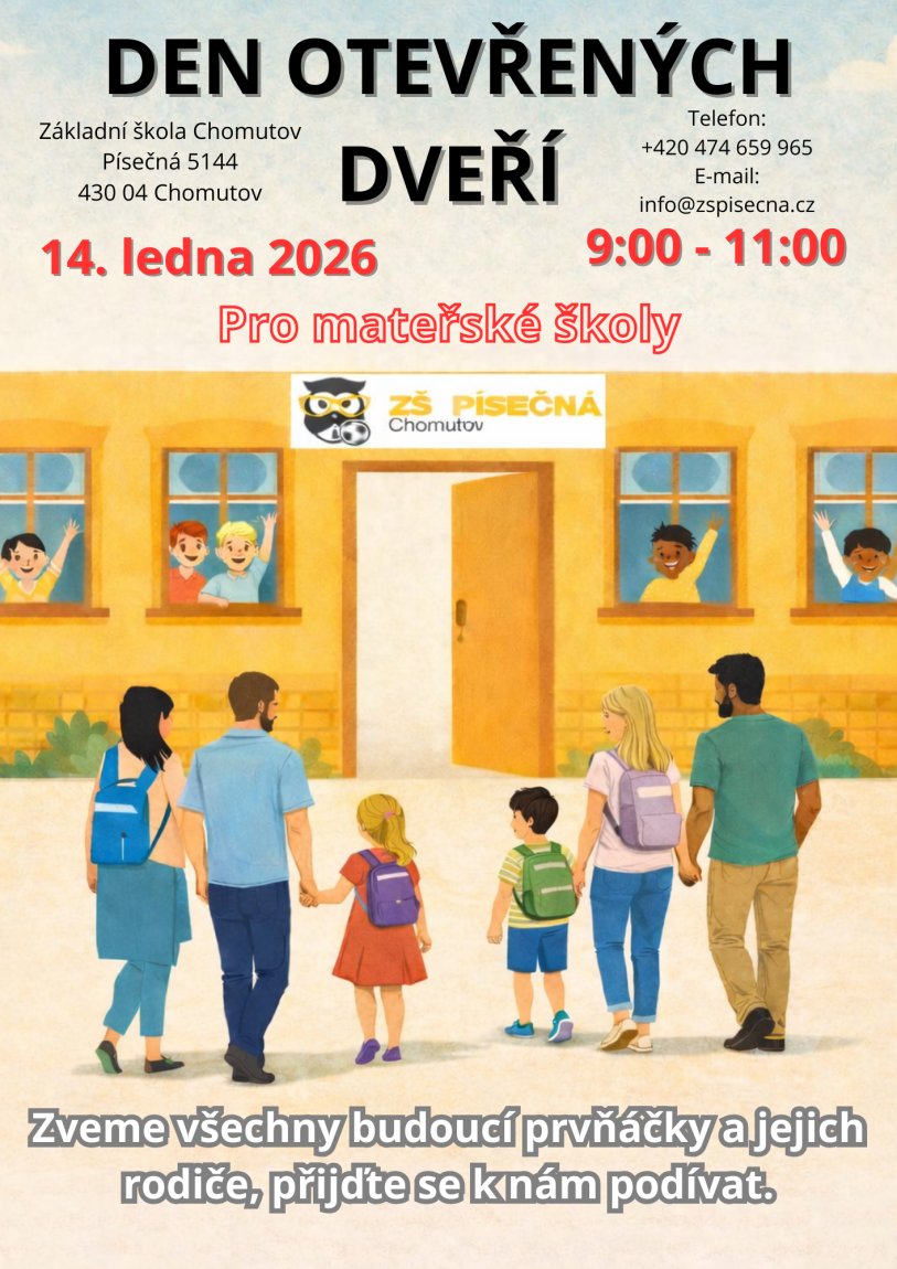 Den otevřených dveří pro budoucí prvňáčky z&nbsp;mateřských škol a&nbsp;jejich rodiče dne 14.1.2026